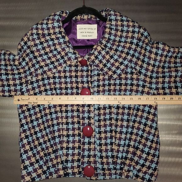 Chloe Houndstooth Plaid Tweed Purple Blue Girls Teen Jacket Coat Large or XL - Picture 12 of 12